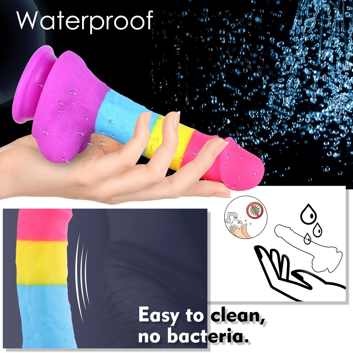 Fantasy Rainbow Sugar Dildo 22 cm - Colorful, Realistic & Powerful Silicone Toy