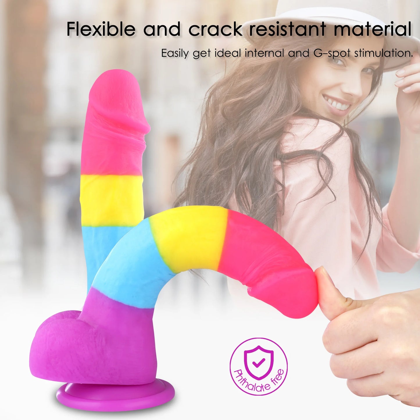 Fantasy Rainbow Sugar Dildo 22 cm - Colorful, Realistic & Powerful Silicone Toy